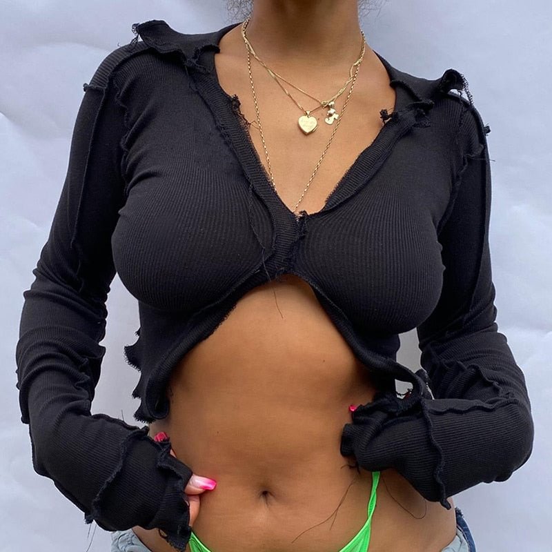 2020 Autumn Solid Ribbed Women Crop Top Sexy V-Neck Flare Sleeve Ruffles Ribbons Streetwear Tank Top Party Clubwear Tanks