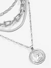 Embossed Portrait Pendant Geometric Chain Retro Multilayer Necklace