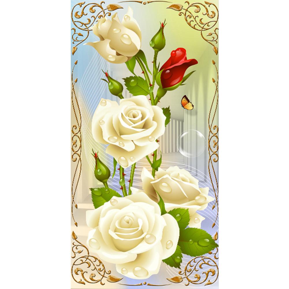 

30*55CM - White Rose - Square Drill Diamond Painting, 501 Original