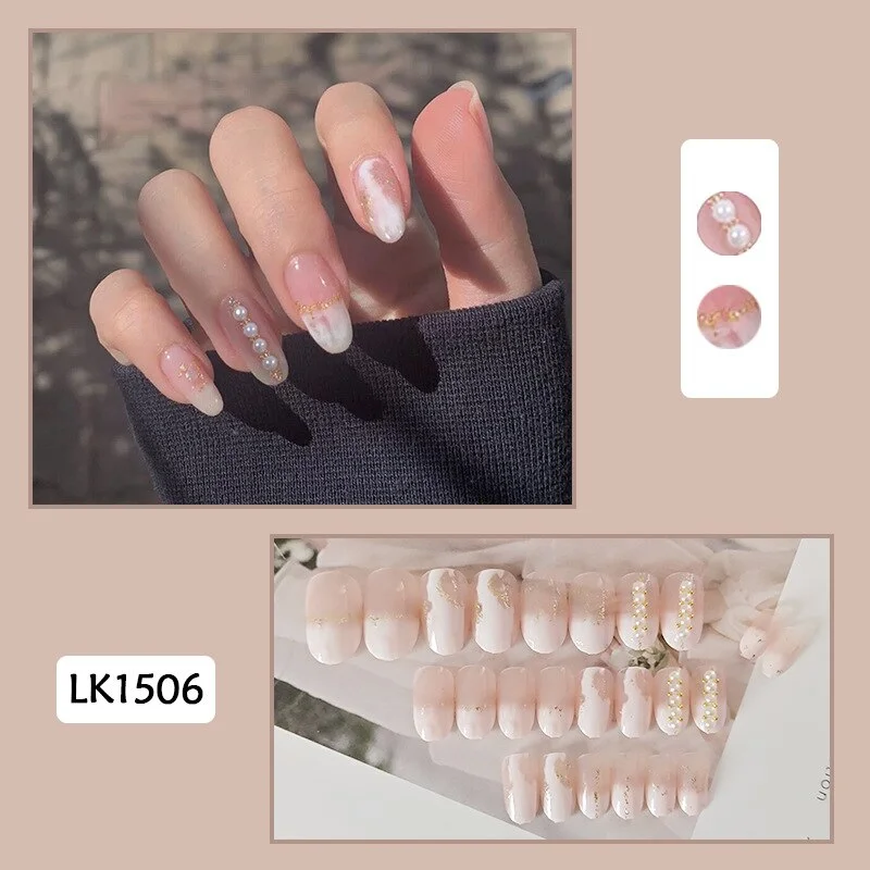 24pcs Butterfly Print Nails Patch Glue Type Long Paragraph Fashion Manicure Patch False Nails Save Time Nail Patch New SANA889-Nail Inspo