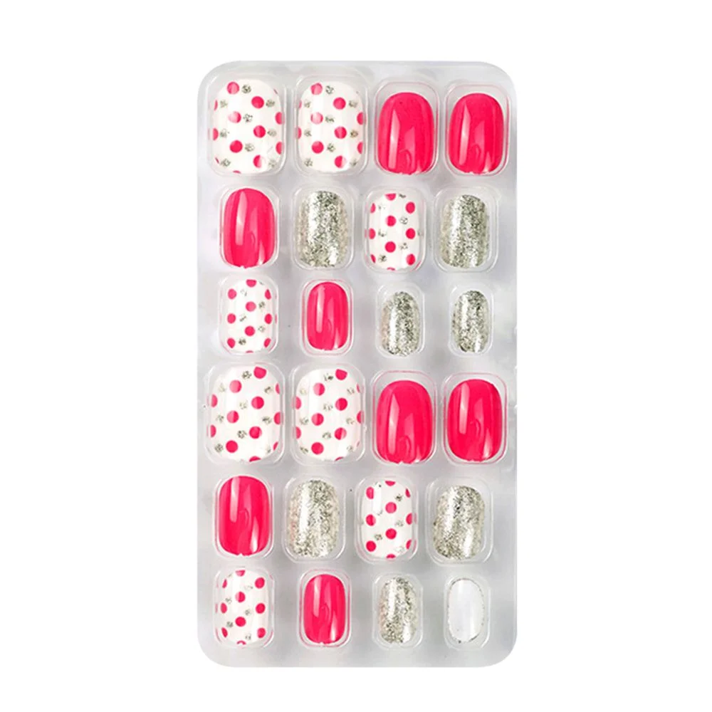 24Pcs/box Kids False Nails Press On Nail Cartoon Full Cover Fake Nails Snowflake Design Manicure Tips Nail Art for Children