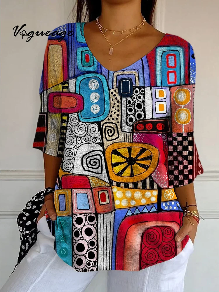 Fashion Creative Pattern Stitching Knitted Sweater