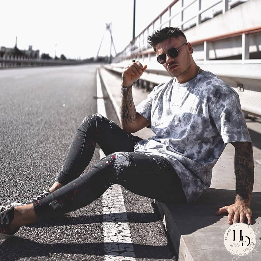 Men's Casual Tie-Dye Print Short Sleeve Round Neck T-Shirt