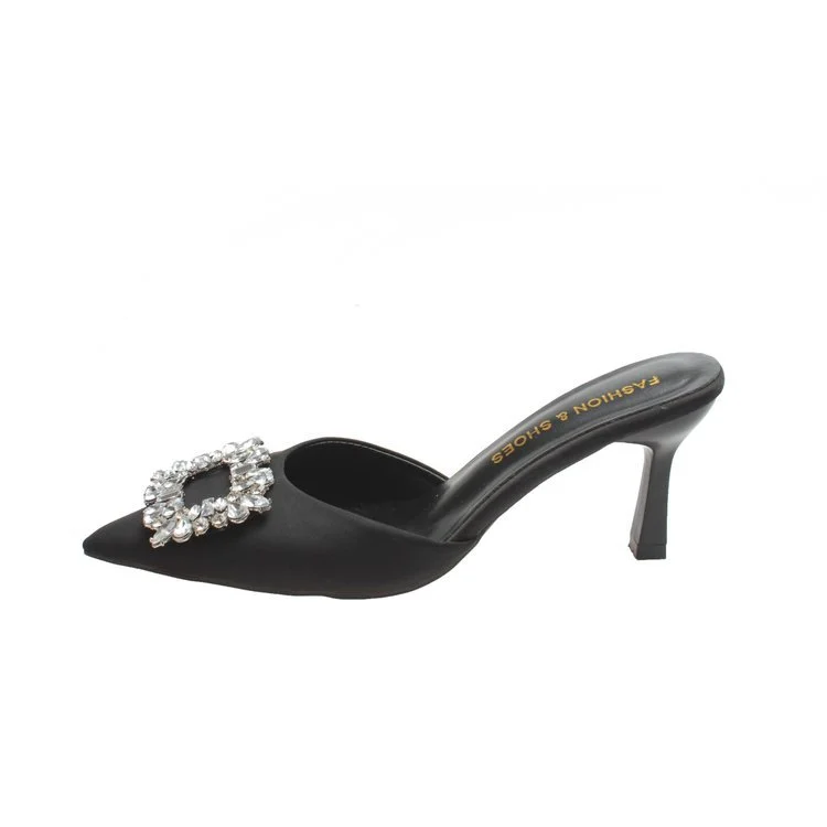 Yyvonne Summer New Korean Version Of The Diamond Side Buckle Tip Bun Head Half Drag Thin And Cool Slippers Women's Shoes