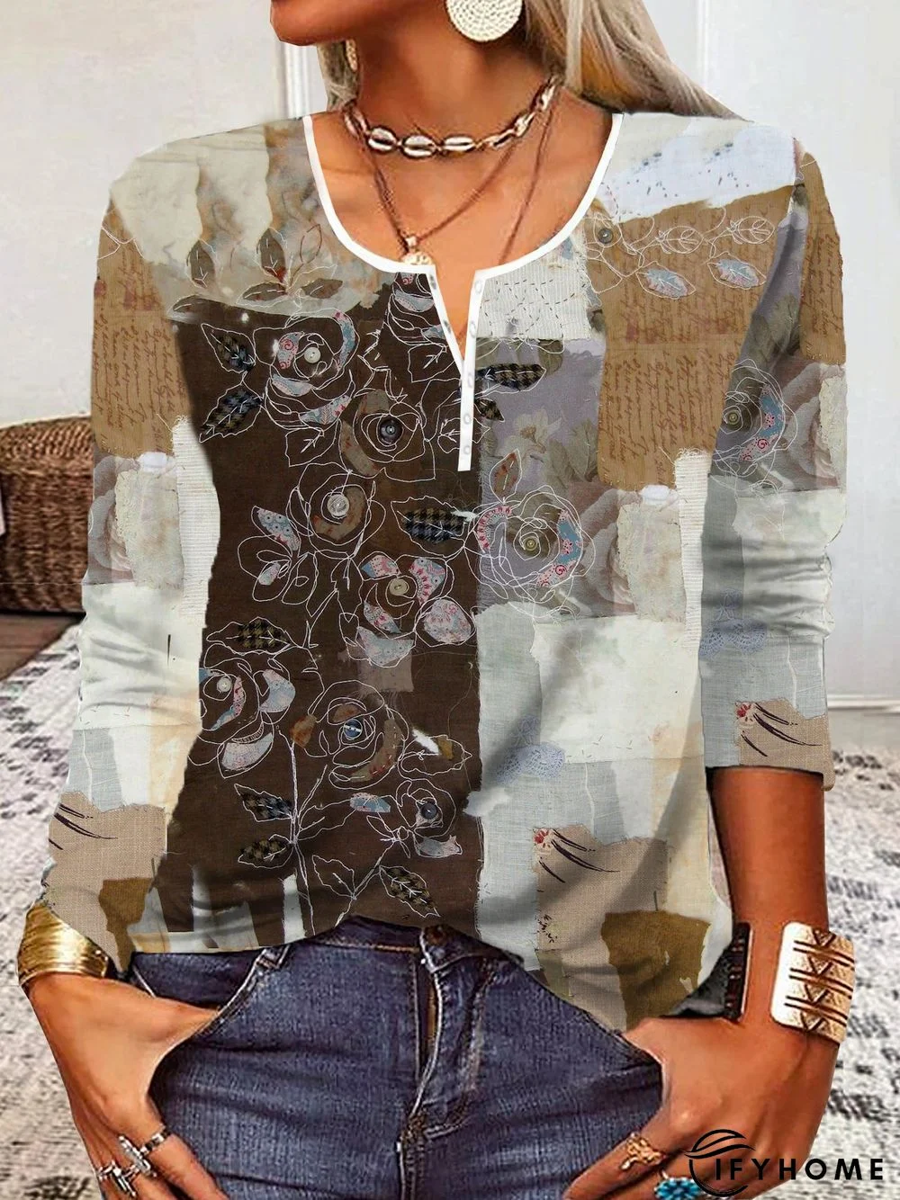 Crew Neck Floral Casual Loose T-Shirt | IFYHOME