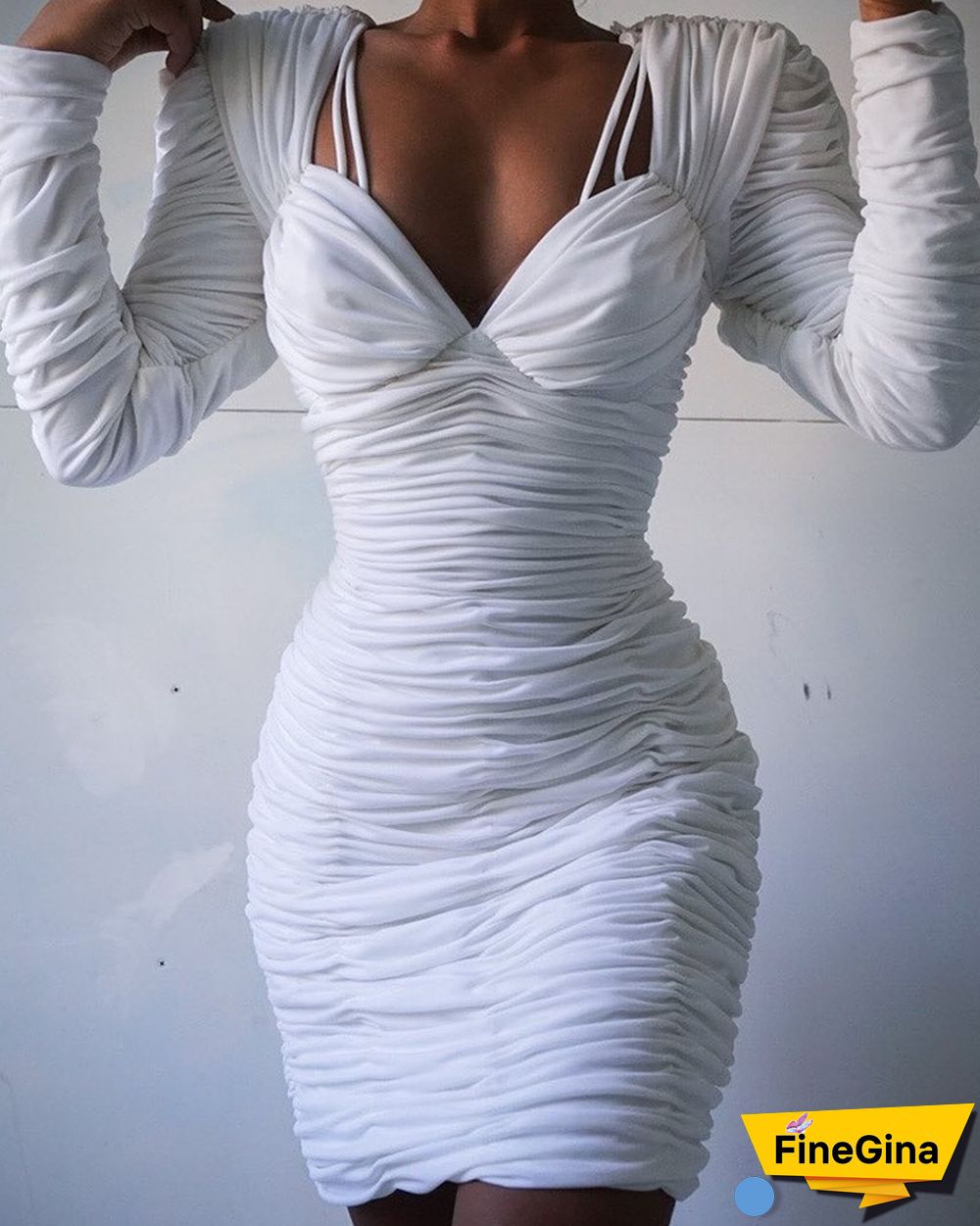 Solid Long Sleeve Ruched Bodycon Dress