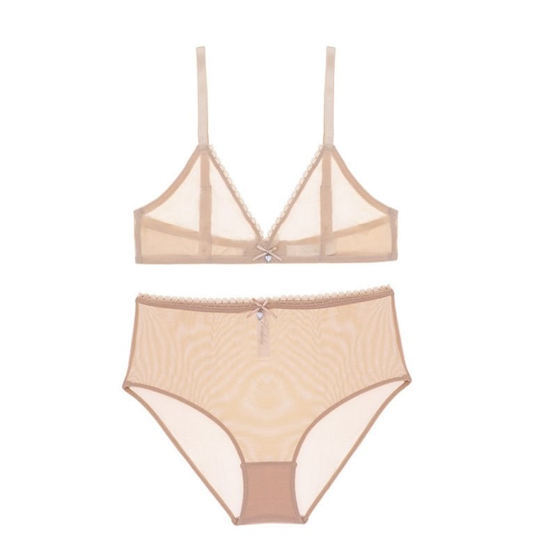 Varsbaby sexy high-waist panties transparent underwear unlined breathable yarn see-through bra set