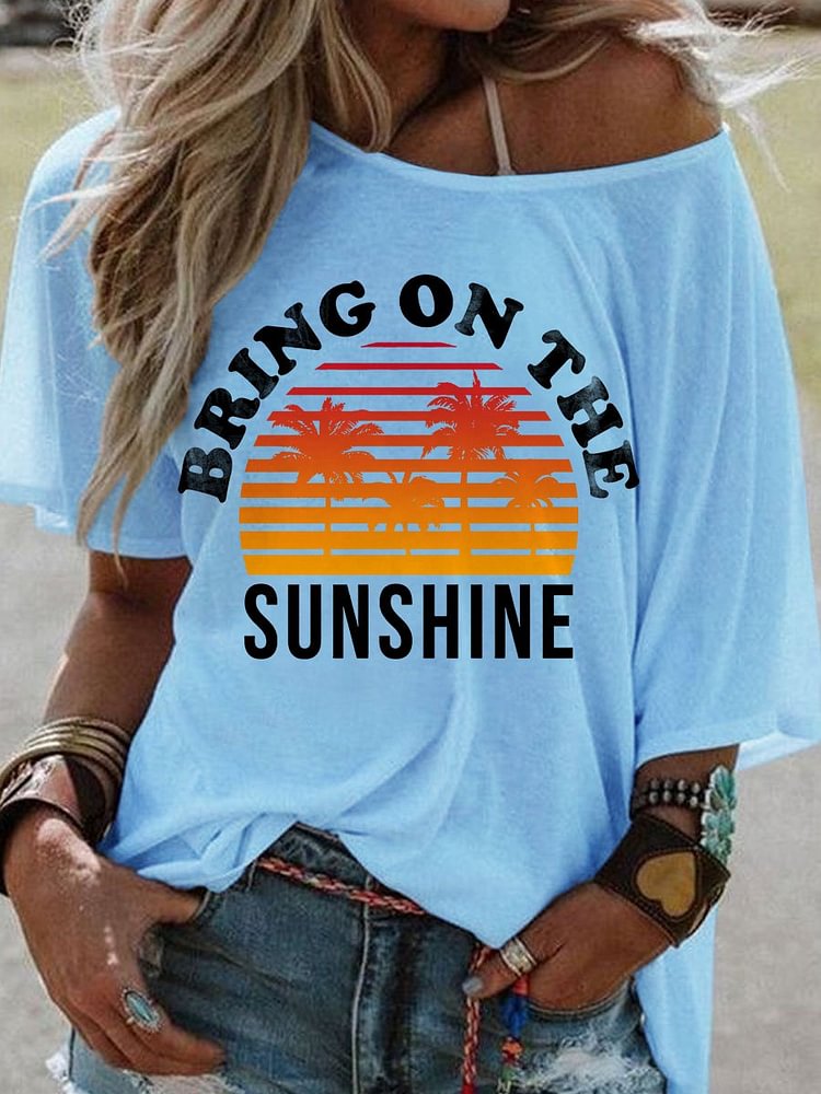 Bestdealfriday Bring On The Sunshine Graphic Short Sleeve Crew Neck Loose Tee 11365039