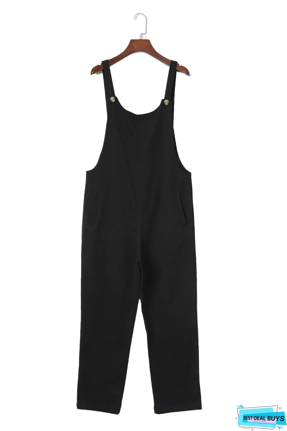Button Straps Pocketed Cropped Jumpsuit