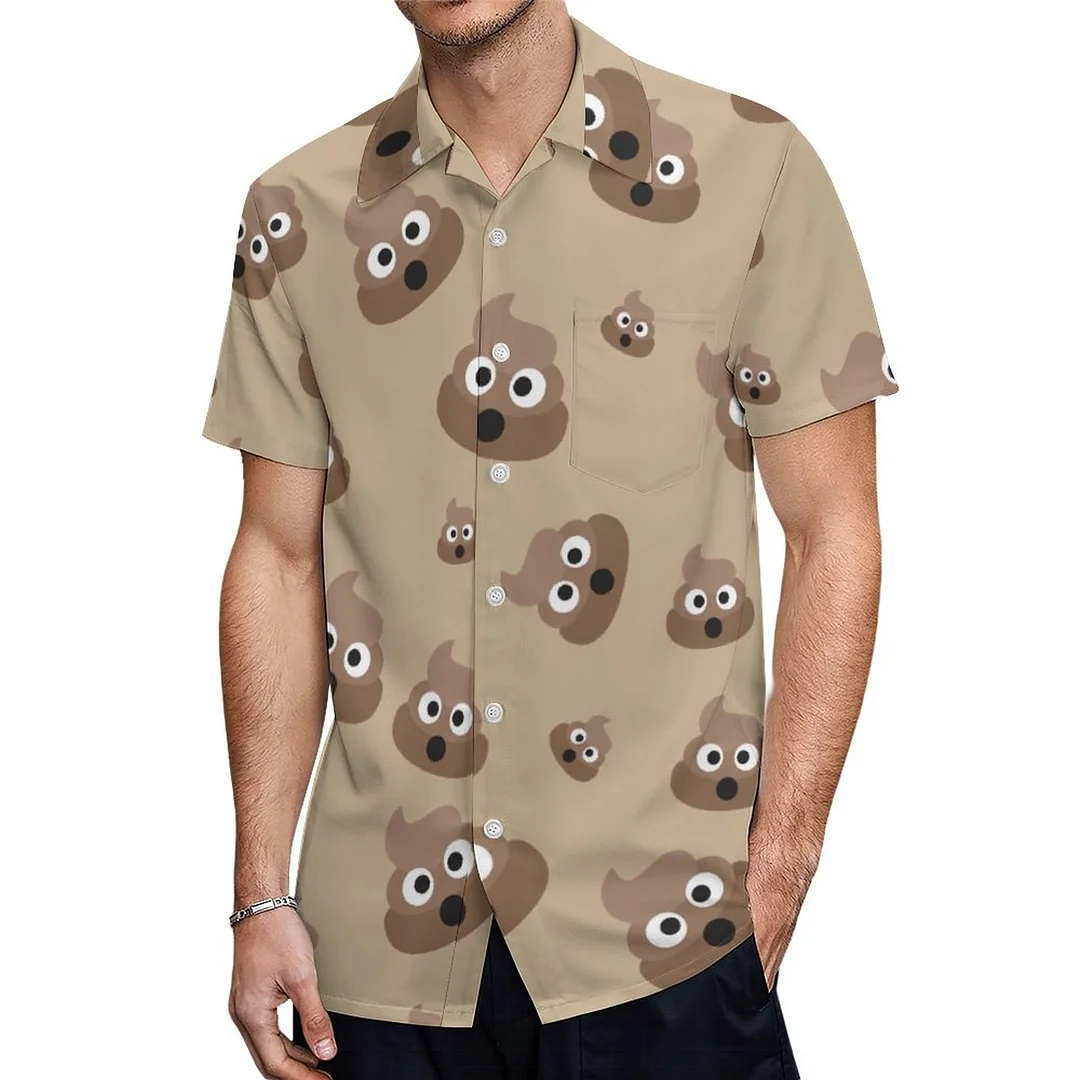 Short Sleeve Funny Brown Poop Emoji Hawaiian Shirt Mens Button Down Plus Size Tropical Hawaii Beach Shirts