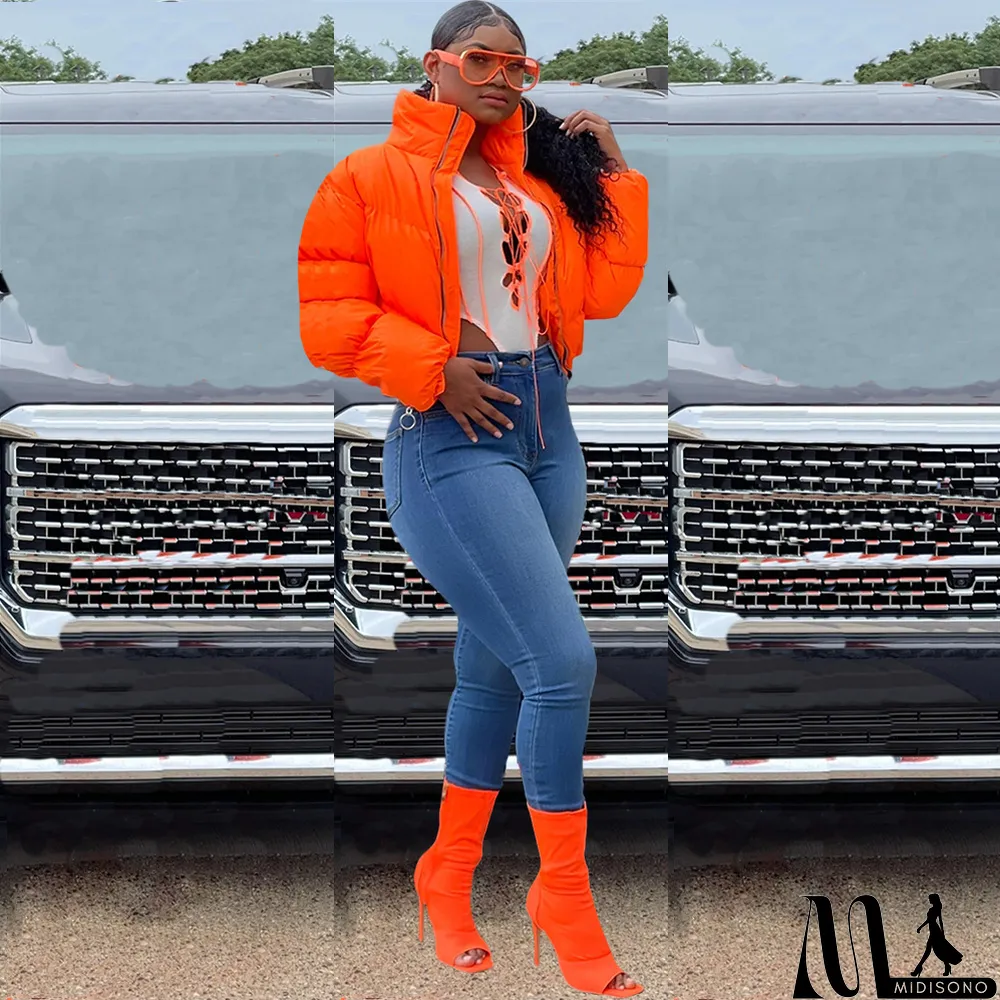 MidiSono - Winter Warm Solid Full Sleeve Zipper Down Jacket