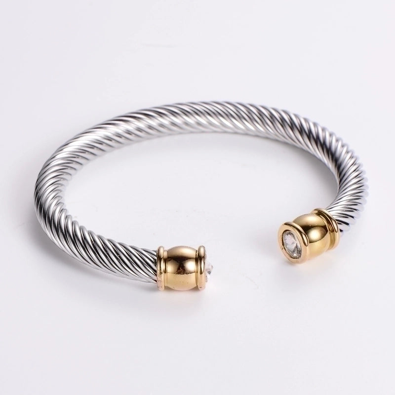 304 Stainless Steel 18K Gold Plated Hip-Hop Inlay Geometric Acrylic Pearl Bangle
