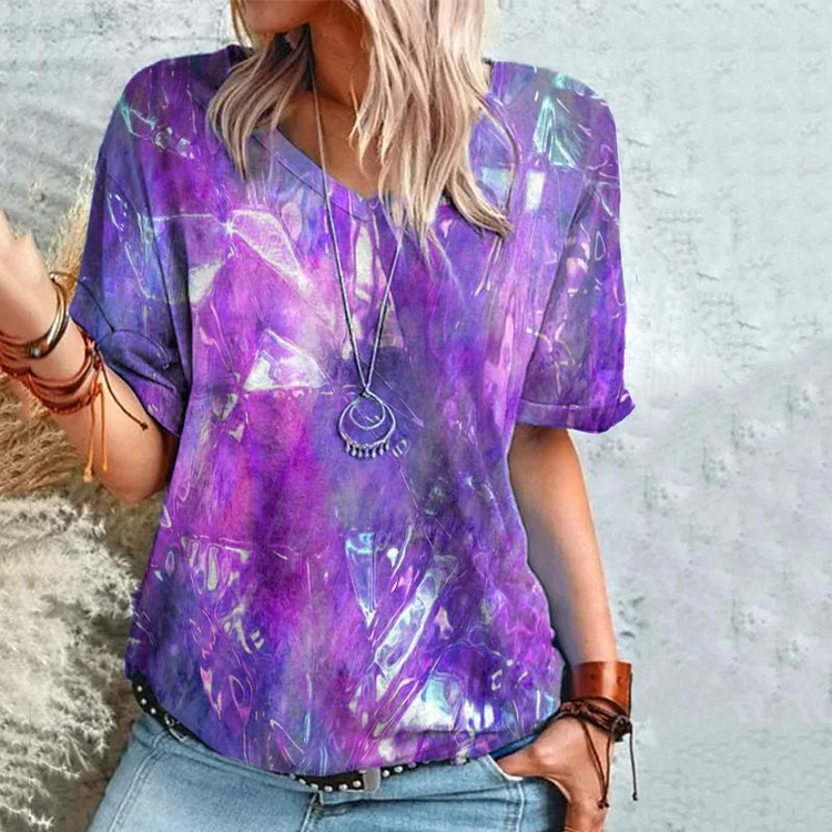 Vefave Purple Abstract Print Short Sleeve T-Shirt