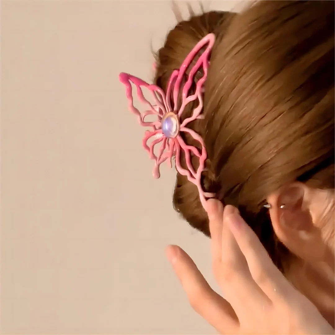 Pink Hollow Butterfly Chignon Claw Clip Hair Clip