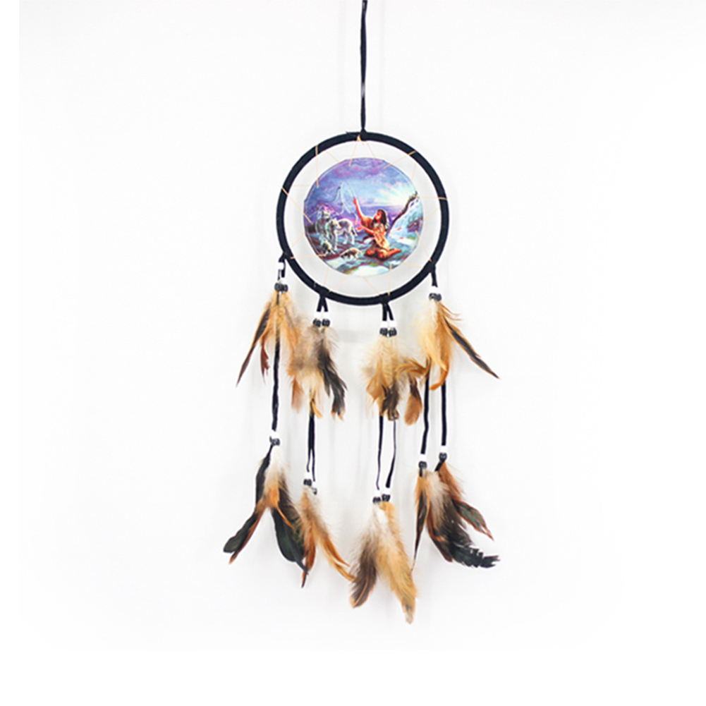 

Retro Indian Oil Painting Dream Catcher Feather Pendant Wall Hanging Decor, 501 Original