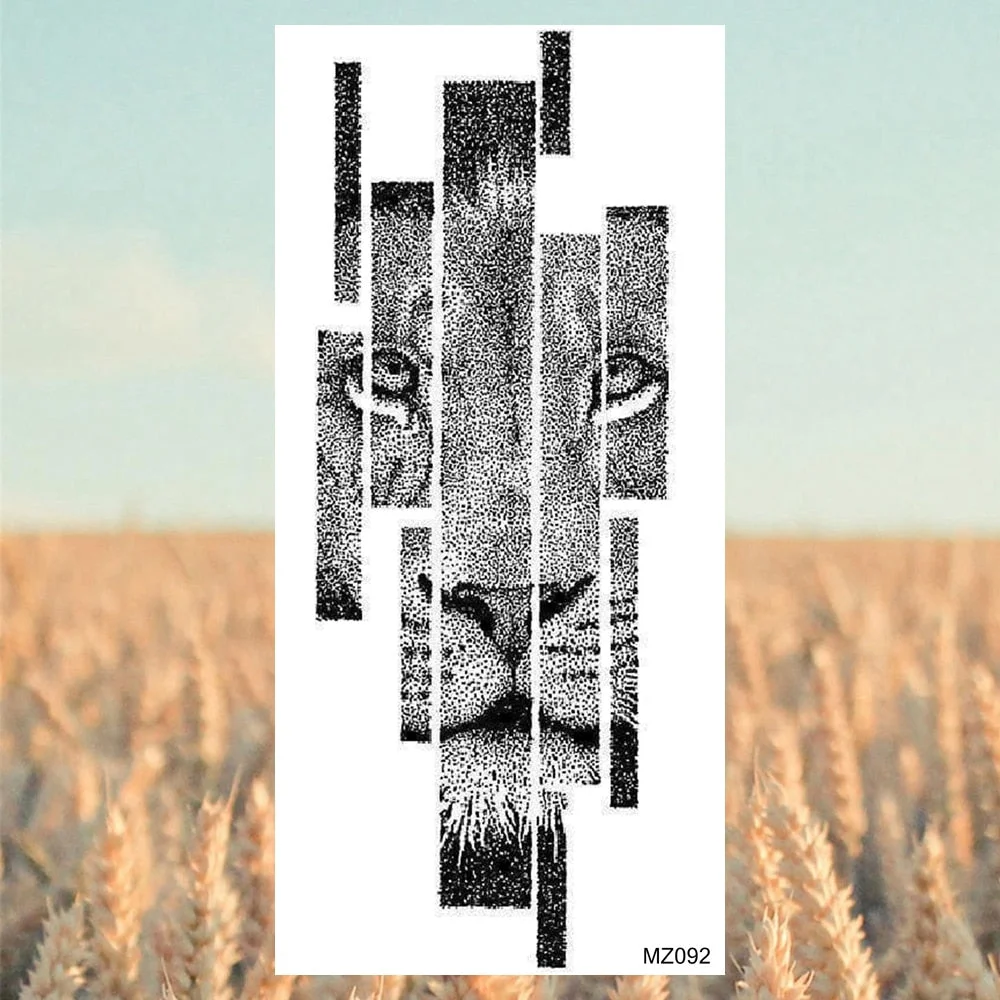 Black Lion Fashion Calf Temporary Tattoos For Women Adult Men Lion Geometric Owl Fake Tattoo Realistic Body Art Decoration Tatoo