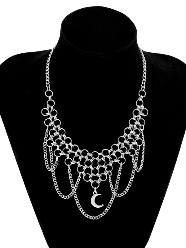 Punk Metal Tassel Crescent Cross Necklace