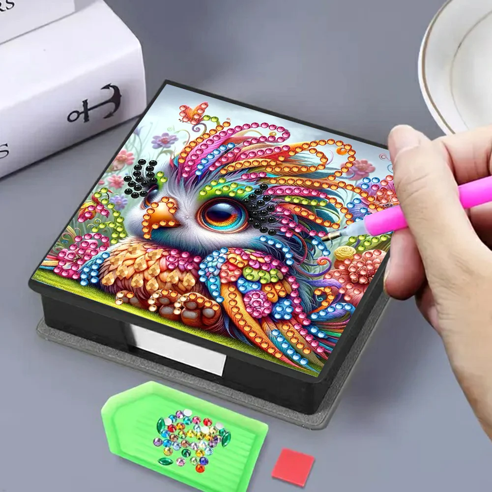 PU Bird Diamond Painting Notecard Box with Papers for DIY Art Craft