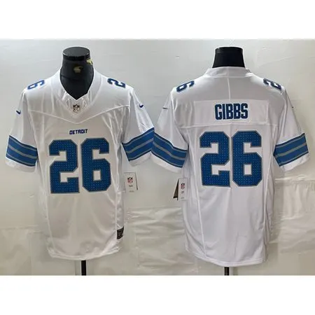 Detroit Lions  Road Game Jersey White #26 Jahmyr Gibbs Mens