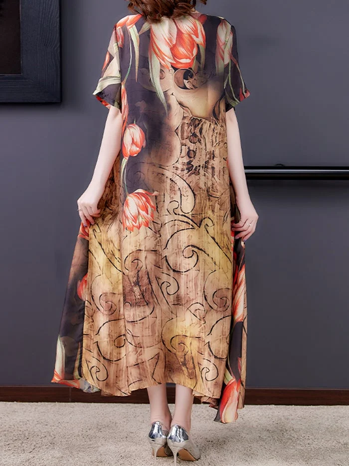 Fashion Print Irregular Flowy Dress