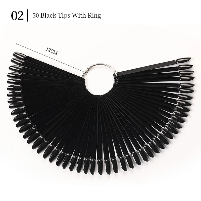 1Set False Nail Tips Fan Nature Nail Art Round Full Cover Display Practice Tools Fake Nails Manicure Acrylic UV Gel Polish-Nail Inspo