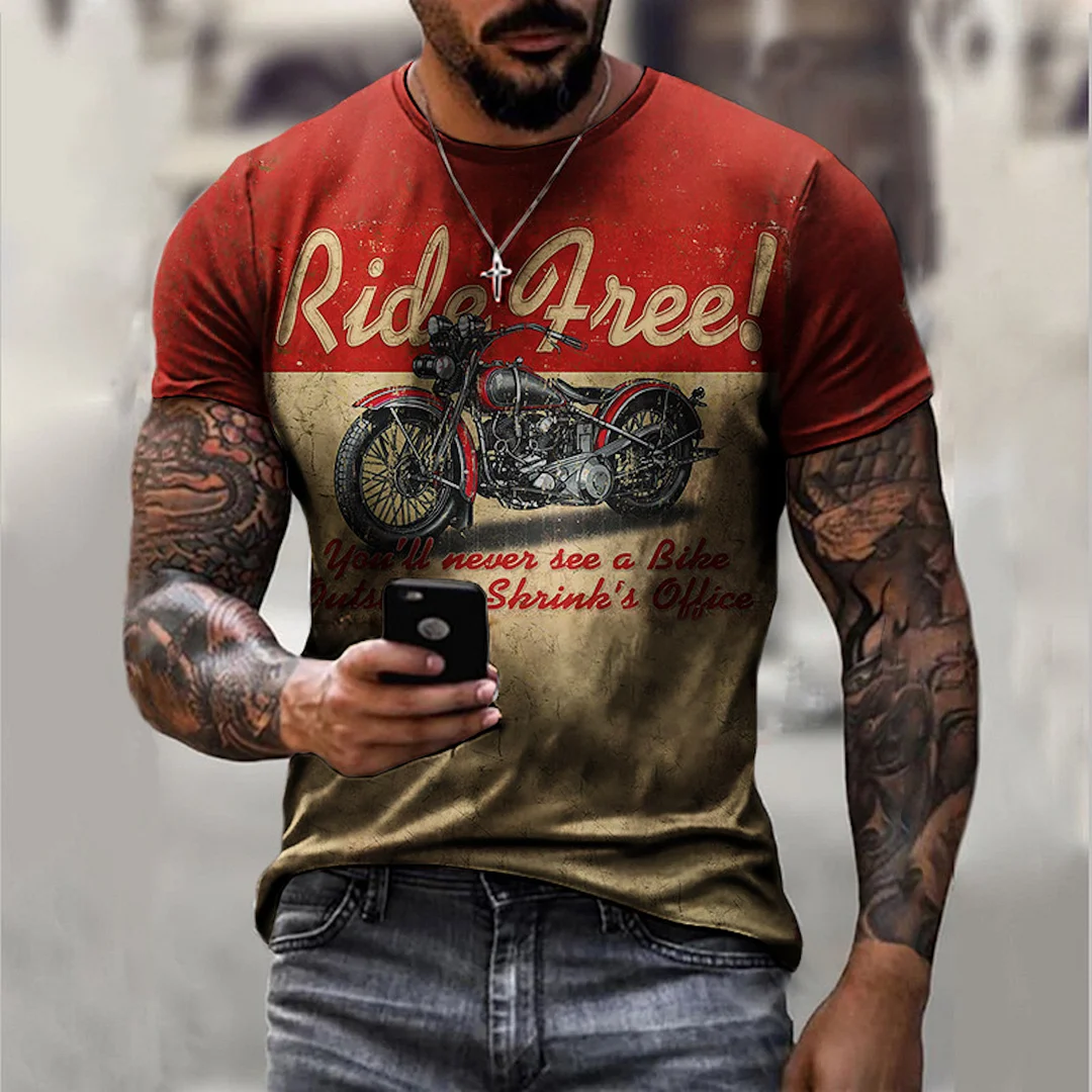 3D Retro Motorcycle Oversized T-shirts ctolen
