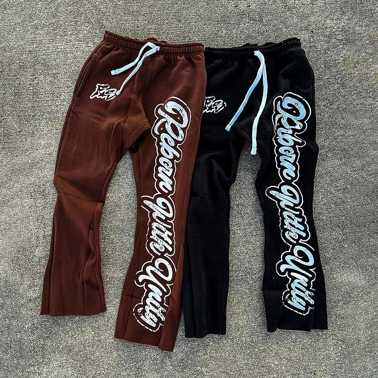 Artistic Vintage Reborn With Unity Print Stylish Casual Flared Trousers