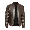 Men's Faux Leather Bomber Jacket Casual Slim Fit Zip Up Biker Coat Outerwear by Inlyline
