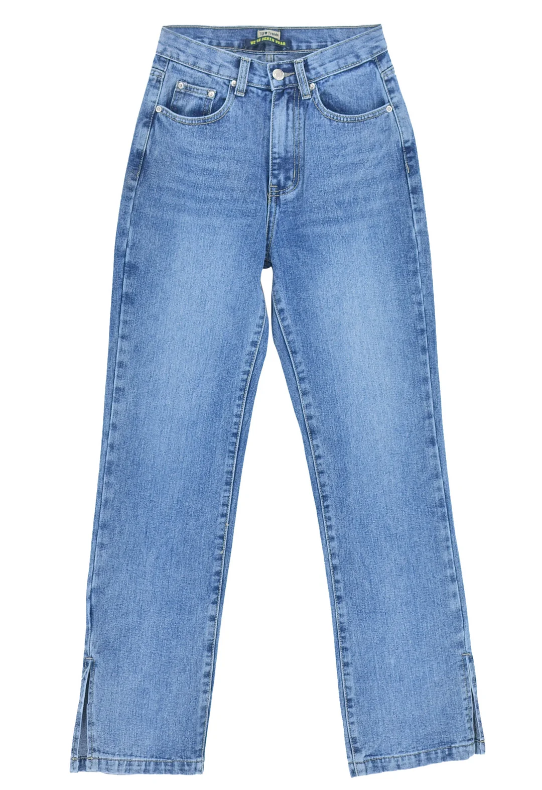 Women's High-waisted Side Slit Denim Straight Jeans