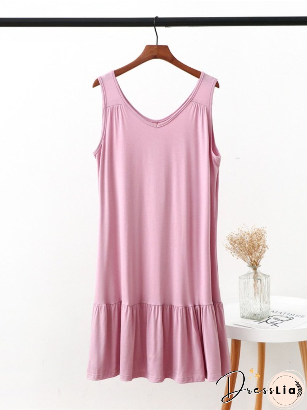Vintage V Neck Plain Sleeveless Plus Size Casual Knitting Dress
