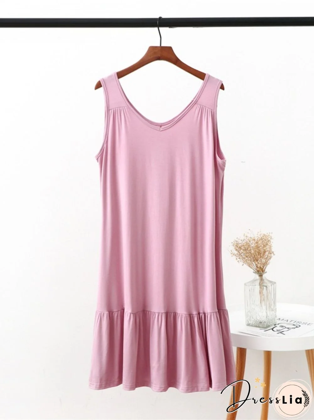 Vintage V Neck Plain Sleeveless Plus Size Casual Knitting Dress