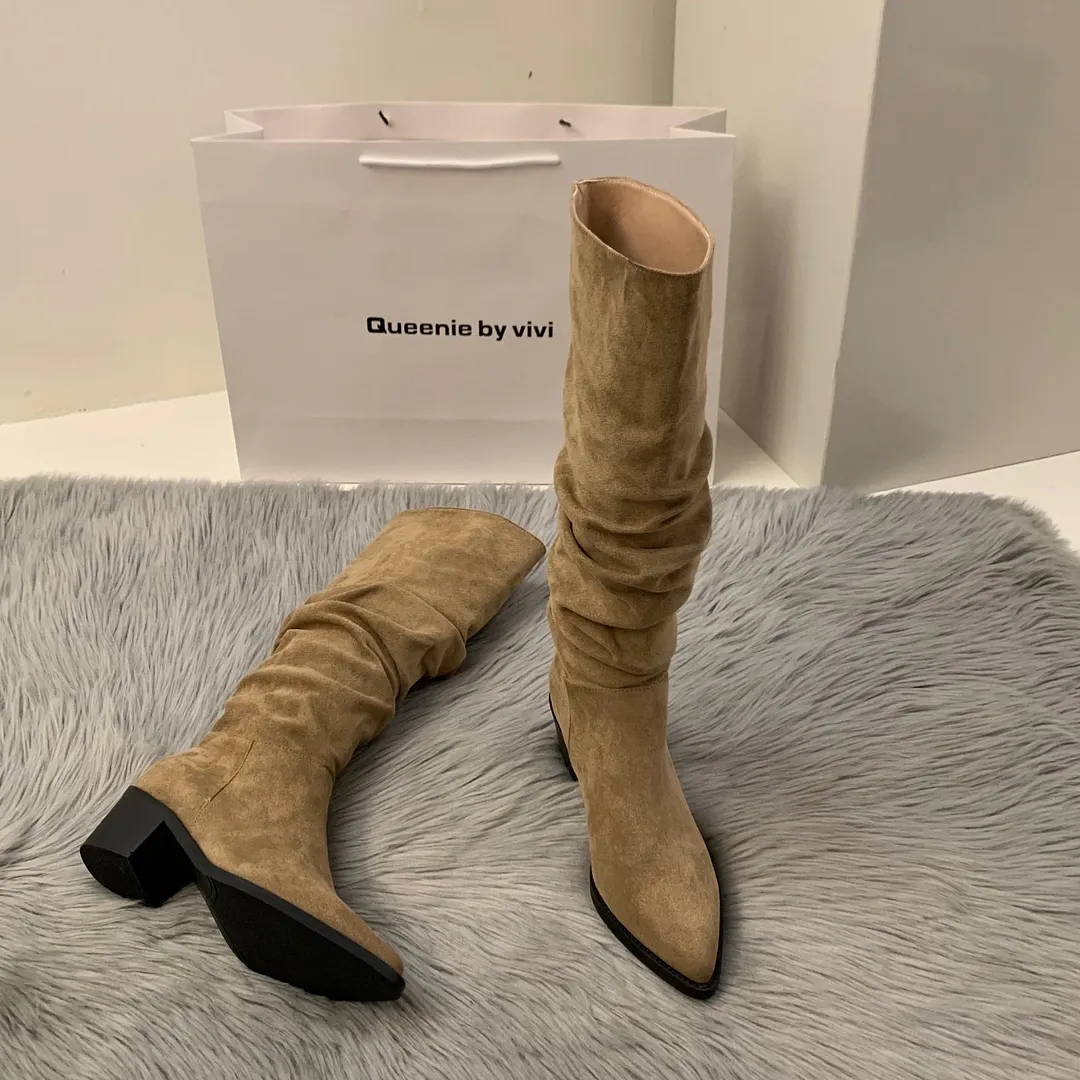 Breakj Breakj High-Heeled Kaqi Heap Boots Boots Women's Shoes 2025 New Spring And Autumn Winter Thin Long-Sleeve Knight Boots