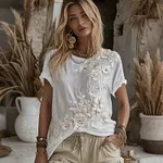 Women's Vintage Floral Art Linen Blend Comfy T-shirt - Image 2