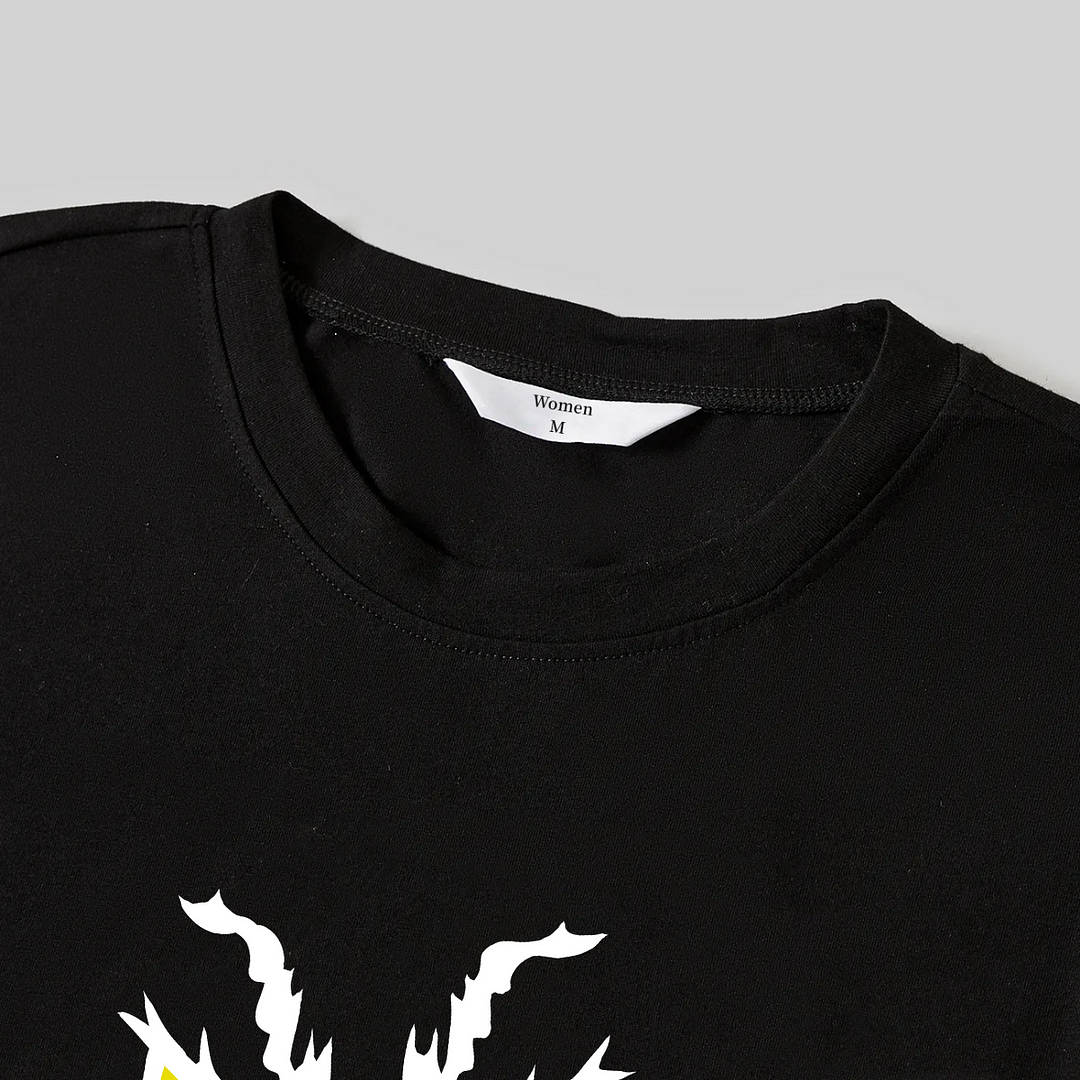 Christmas Cartoon Face Print Black Long Sleeve Top with Green and Black Plaid Family Matching Pajamas