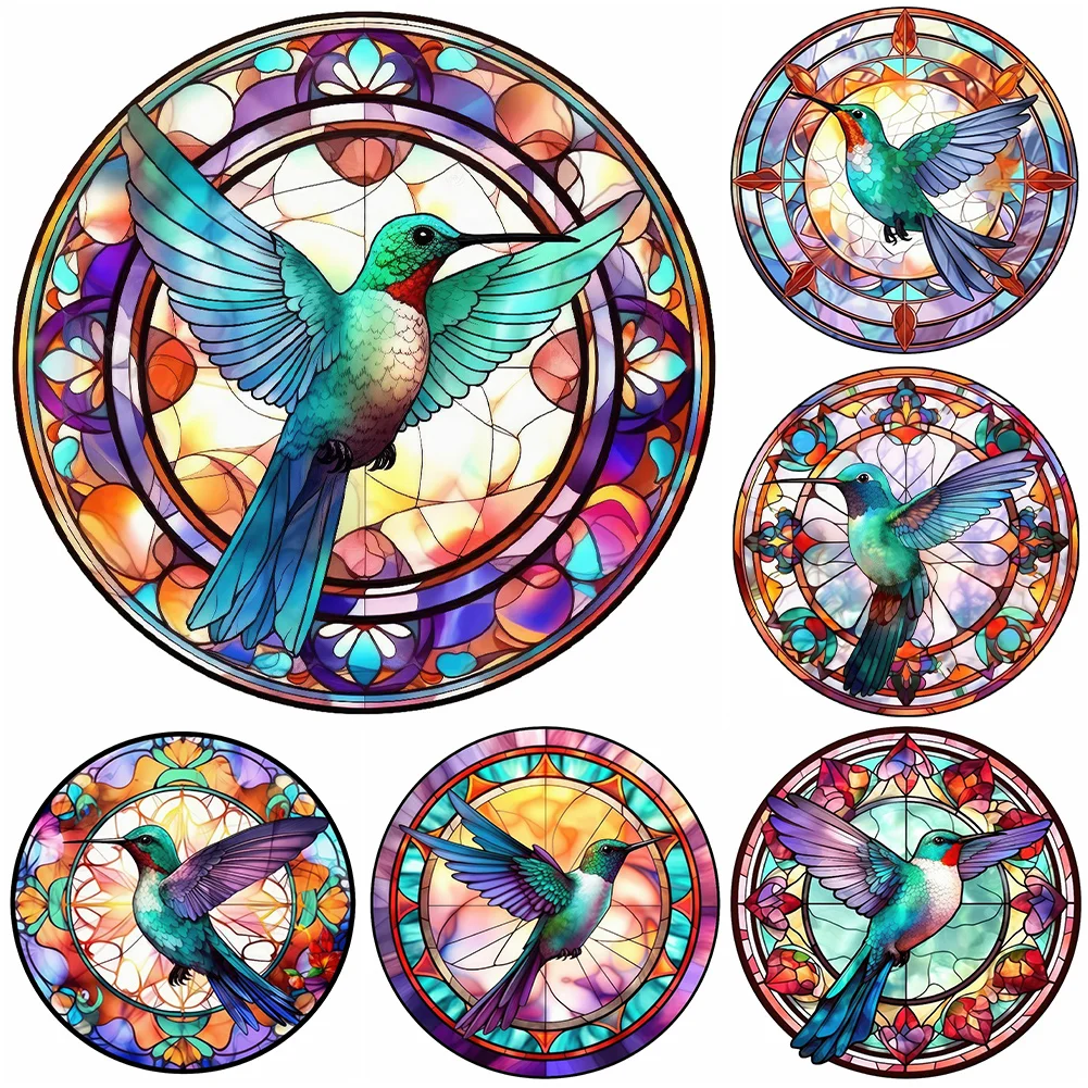 Diamond Painting - Full Round - Stained Glass Hummingbird(30*30cm)-965698.01