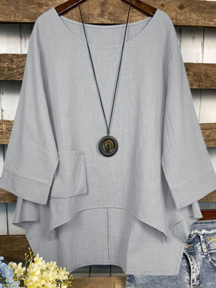 Linen V Neck Casual Plain Tops