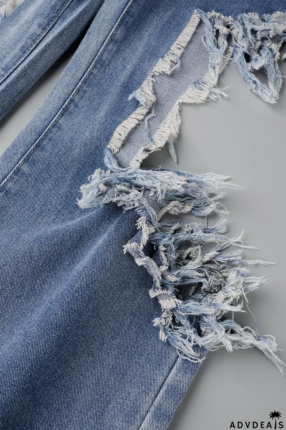 Blue Street Solid Tassel Ripped Make Old Patchwork High Waist Denim Jeans