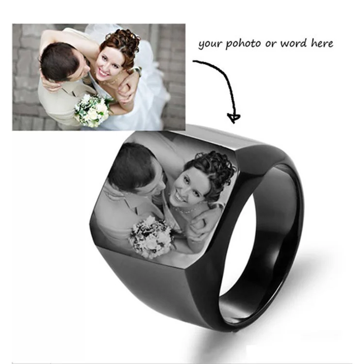 Personalized Photo Ring in Black Titanium Stainless Ring for Men