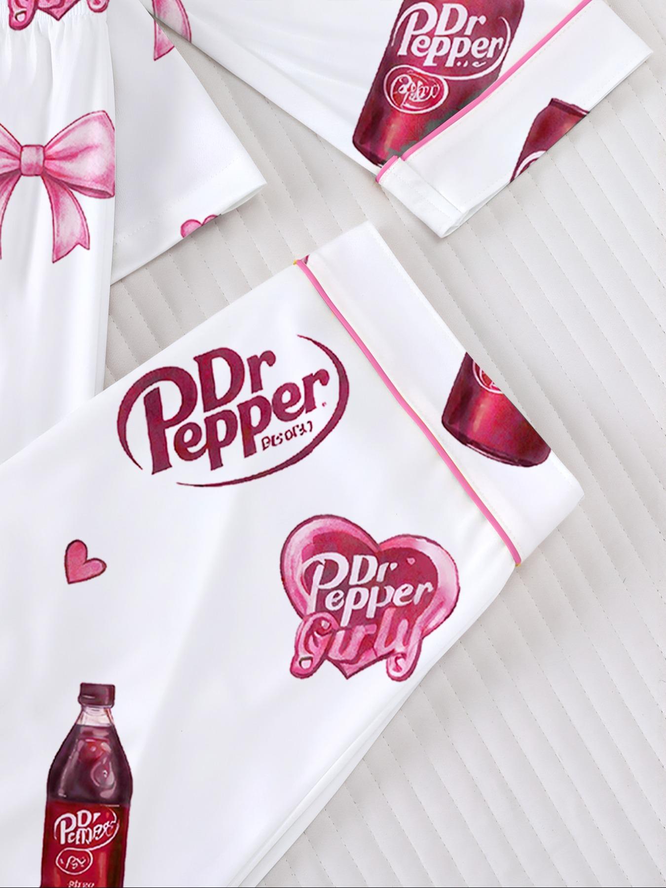 Women's Heart-shaped drink bottle Sleepwear Set, Long Sleeve Button-Up Top & Elastic Pants, Casual Home Wear, Party, Pajamas