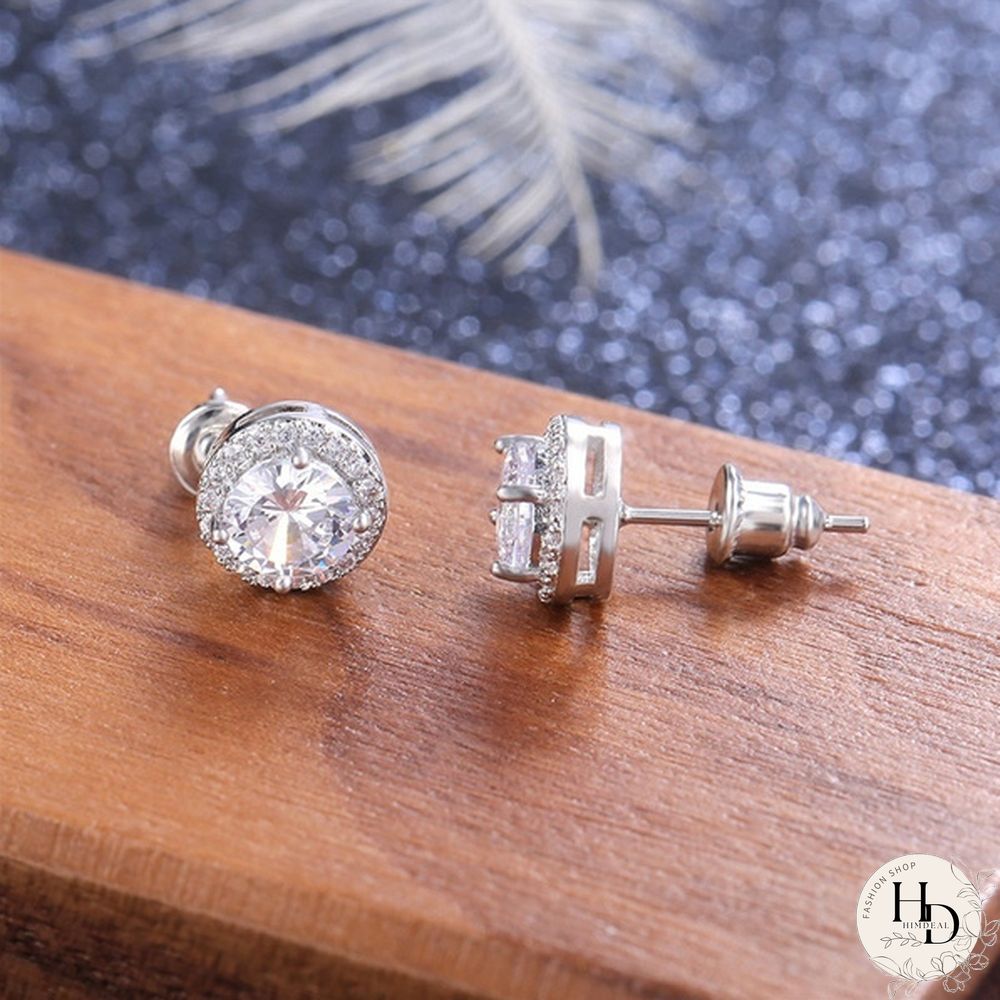 Sparkling Sterling Silver Diamond Stud Earrings for Women Bridal Wedding Engagement Gifts