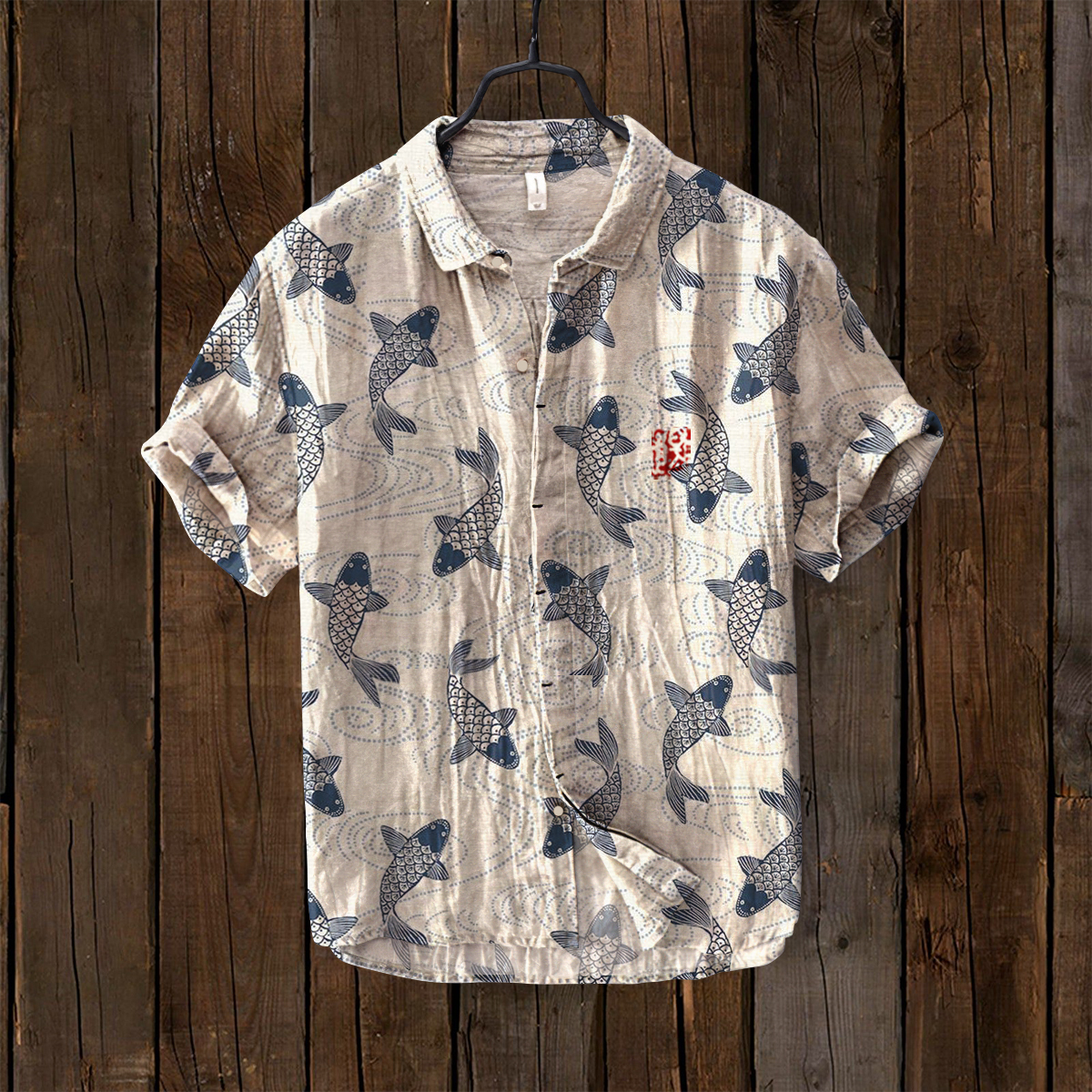 menweary Vintage Fish Japanese Art Linen Blend Cozy Shirt