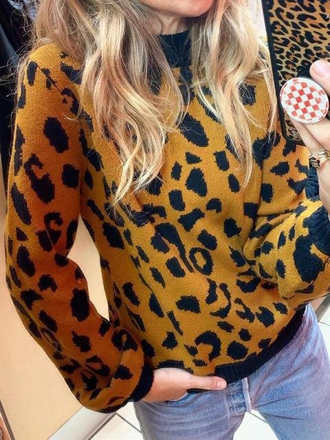 Leopard Pattern Casual Sweater-elleschic