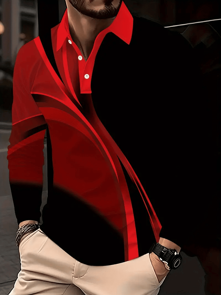 Men's Business Casual Striped Long-Sleeved Polo Shirt