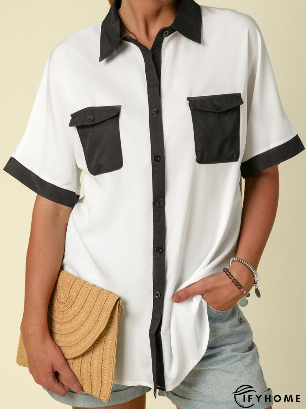 Casual Shirt Collar Cotton-Blend Blouse | IFYHOME