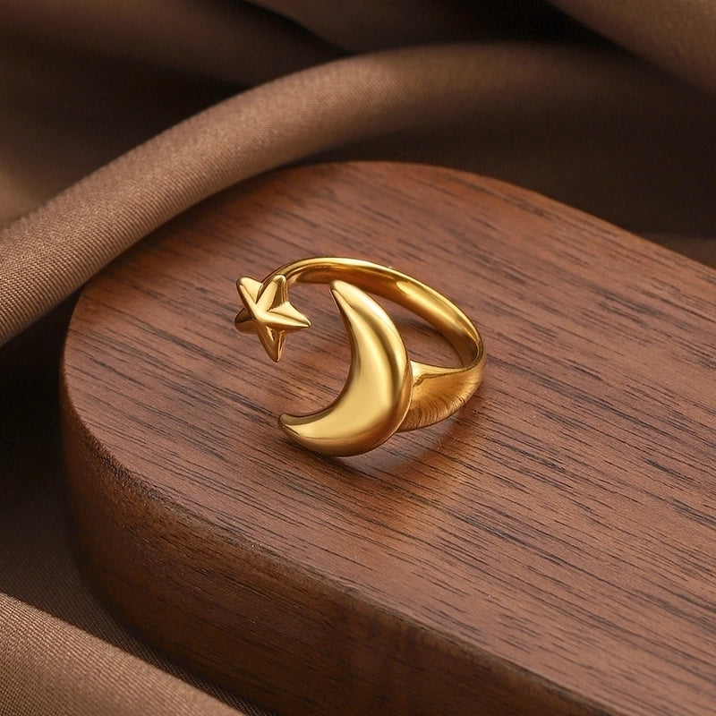 Minimalist Geometric Star Moon 304 Stainless Steel Open Rings