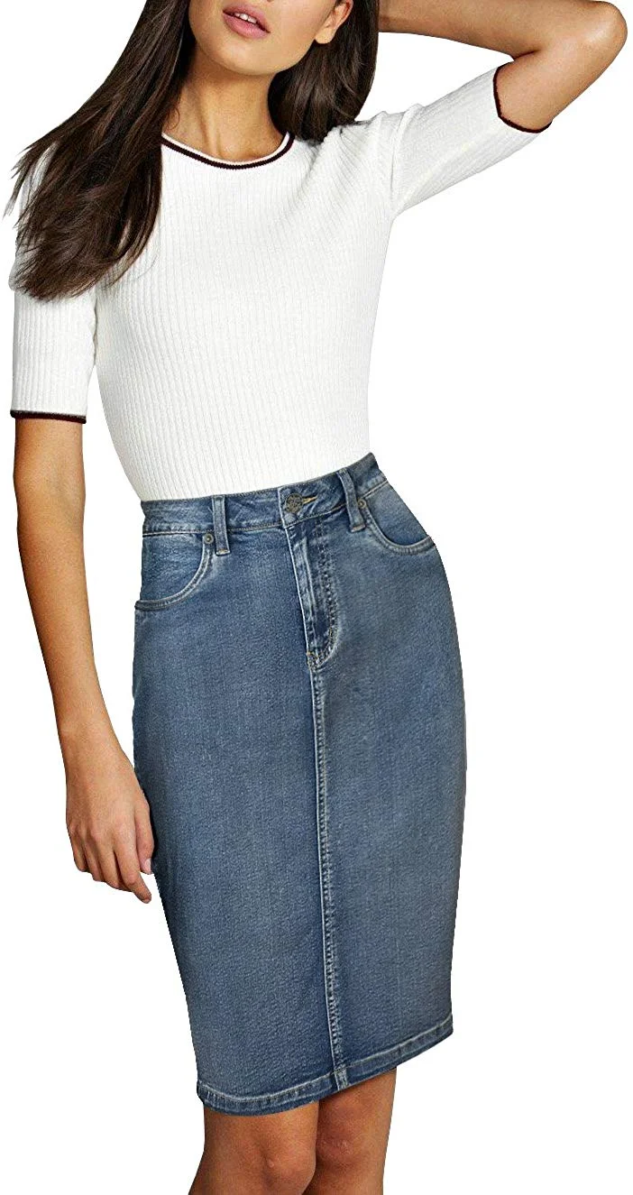 Denim Skirt Womens Super Comfy Perfect Fit Stretch Denim Skirt