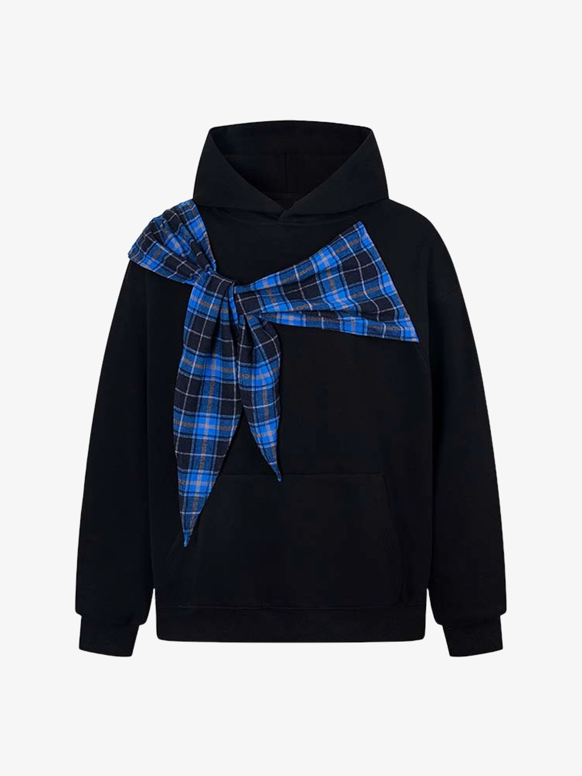 Black Act Chic Plaid Bow Tie Strap Hoodie Front