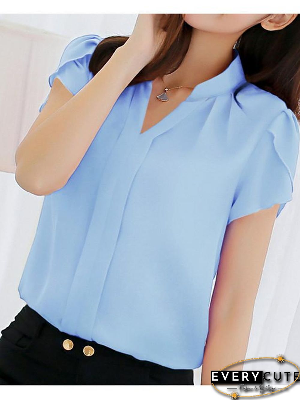 Women's Blouse Shirt Solid Colored V Neck Standing Collar Tops Basic Top White Blue Red-0204810