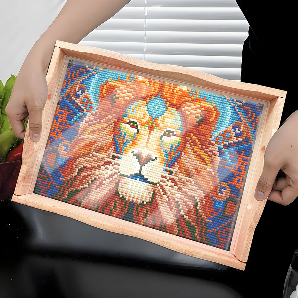 DIY Lion Diamond Painting Decorative Trays with Handle Coffee Table Tray for Serving Food