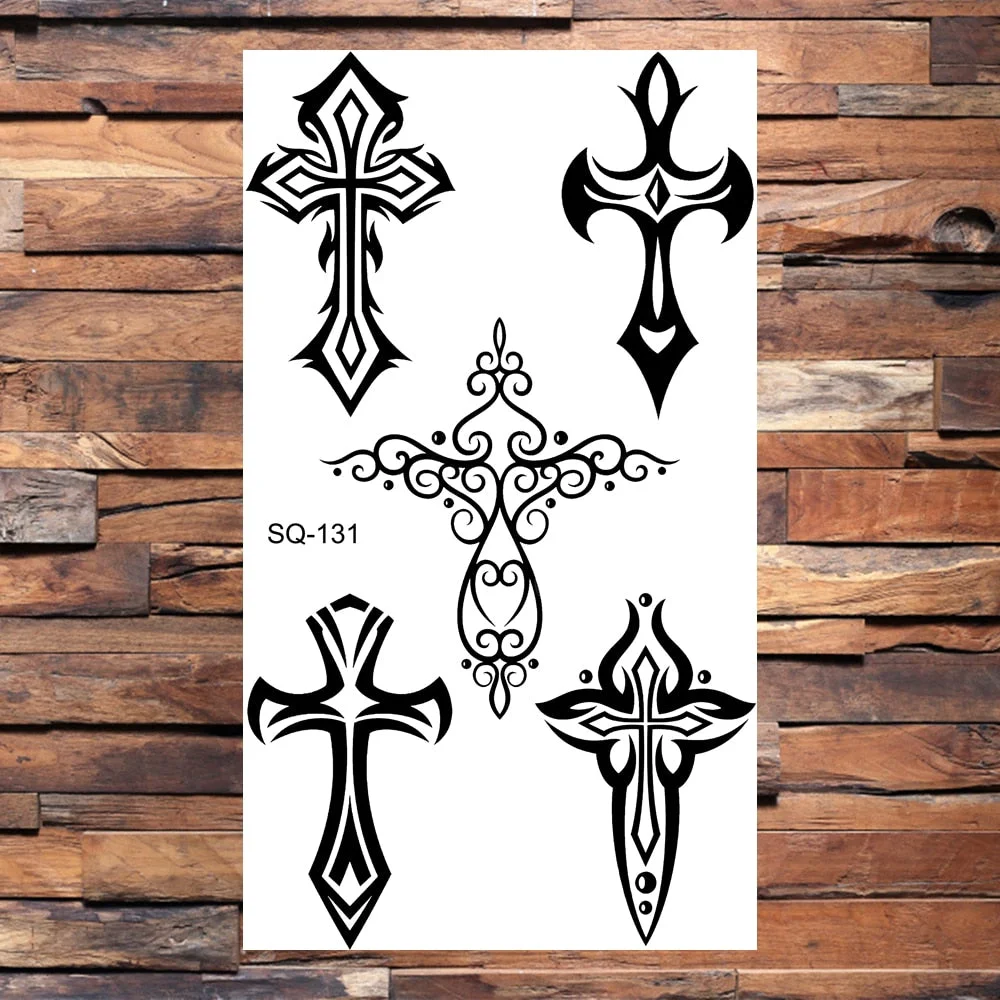 Black Compass Anchor Temporary Tattoos For Adults Men Realistic Pirate Ship Endless Flower Fake Tattoo Sticker Back Arm Tatoos